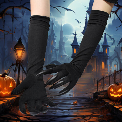 Γάντια Halloween με θέμα τη γάτα και μακριά νύχια, ένα μέγεθος 1