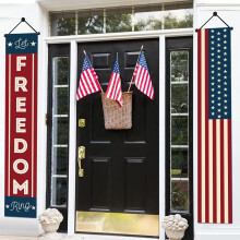 Faixa decorativa patriótica para porta, com a bandeira americana, em poliéster, para uso interno e externo. Ideal para porta de entrada e como pano