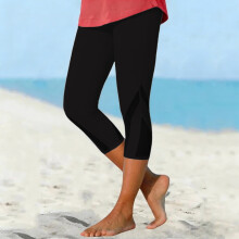 Leggings Capri pour femmes 2026, pantalon décontracté en maille, longueur genou, leggings d'été confortables et extensibles, leggings noirs pour