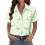 Women's Button-Down Shirts, Short Sleeve, V-Neck,-Green XL 3