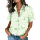 Women's Button-Down Shirts, Short Sleeve, V-Neck,-Green XL 2