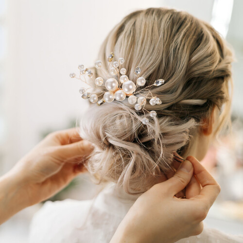 Pettine per capelli da sposa in 2 pezzi – Lato con strass oro e argento