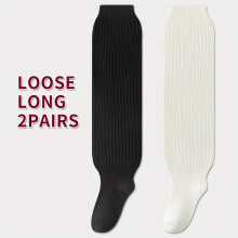 2 Pairs - Micro Fleece Style - Wide Body MM Calf Socks Female Japanese Cute Long Tube Stacked Socks White Vertical Stripes Long Socks Leg Covers