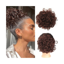 Moño rizado despeinado con clip, extensiones de cabello sintético con cordón ajustable para mujer.