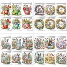 (4PCS) 6 Folding Easter Cards DIY Diamond Art Painting Creative Appreciation Cards Birthday Gift