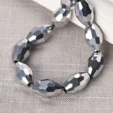 Crystal Glass Rugby Oval Beads 8x6mm Silver 30pcs