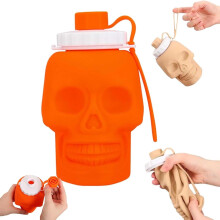 Skull Shaped Water Bottle - Reusable Silicone Foldable Bottle for Travel, Gym, Camping & Hiking, Juice Beverage & Halloween Decoration Gift