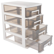 Armoire de rangement en plastique Ă 4 niveaux – Organisateur de tiroirs portable et anti-poussière, cadre blanc et noir transparent (Convient Ă