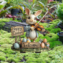 Décorations de Pâques pour jardin : adorable lapin à planter, panneau plat 2D en acrylique, décoration pour pot de fleurs extérieur, terrasse,