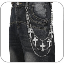 Punk-Geldbörsenkette für Damen und Herren, Gothic-Kreuz-Jeanskette, Biker-Hip-Hop-Rock-Hosenkette