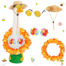 Tenues d'été pour statue d'oie de porche Goose23/17'' : chapeau de paille et lei hawaïen (orange tropical)
