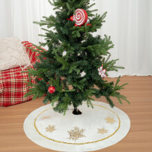 Jupe de sapin de Noël en velours à paillettes dorées et flocons de neige – Blanche, 61 cm et 91 cm, Décoration de Noël