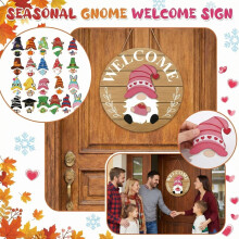 Wooden Gnome Decor with Magnets & Detachable Hats – DIY Door Hangers with Welcoming Sign, Compatible with Holiday Themes