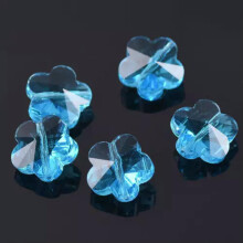 10 Stück 14 mm facettierte Kristallglas-Abstandsperlen in Blütenform für DIY-Schmuckherstellung – Seeblau