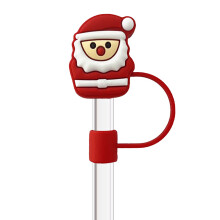 Lot de 6 protège-pailles en silicone souple, motif Père Noël, pour pailles de 10 mm.