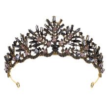 Vintage Baroque Crown Tiara Rhinestone Hair Accessory Black