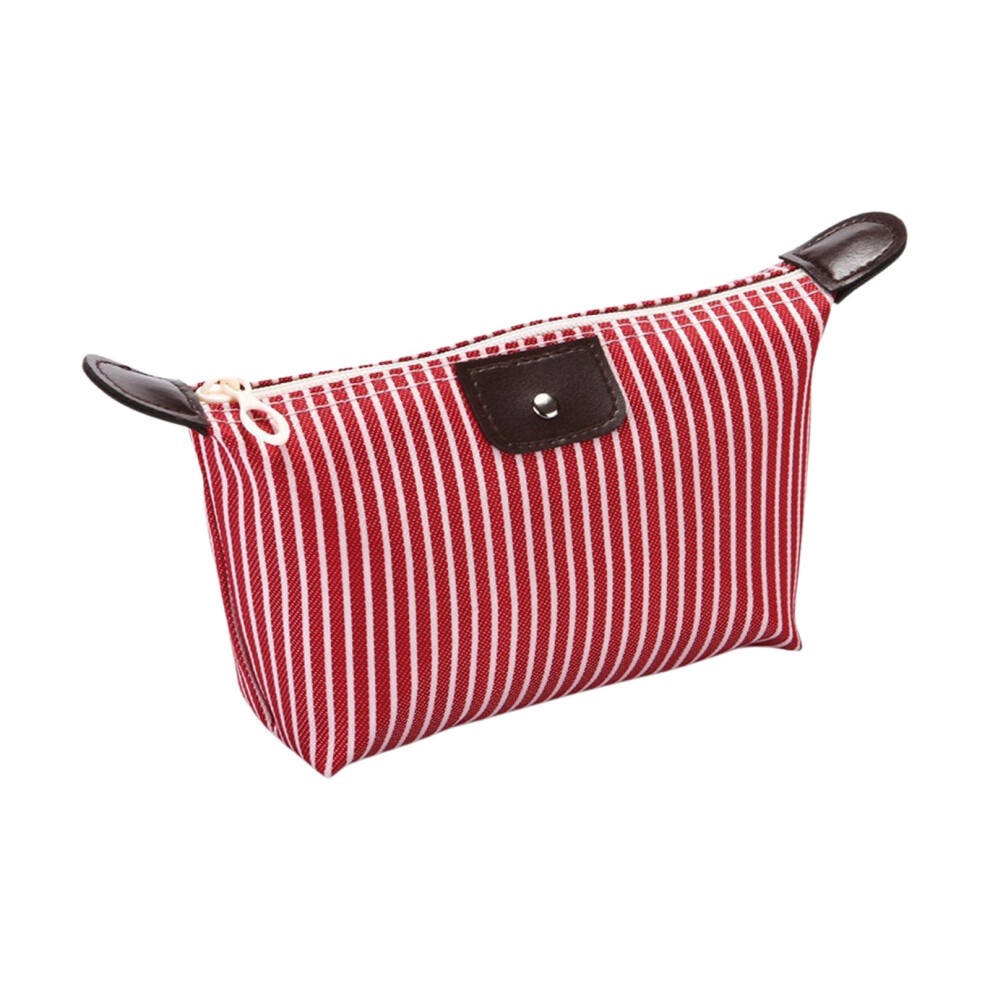 Red Travel Makeup Bag, Toiletry Bag, Nylon Cosmetic Bag, Trendy Striped Makeup Bag, Toiletry Purse, Make Up Storage Bag Organizer,