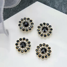 50 metallista bling-auringonkukkakristalli strassihelmi litteänapit 14 mm ompelu - musta + kultainen