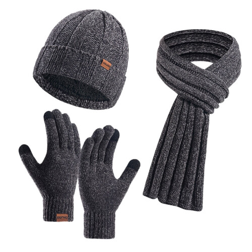 3-teiliges Set aus einfarbigem Chenille-Strick: Mütze, Schal, Handschuhe