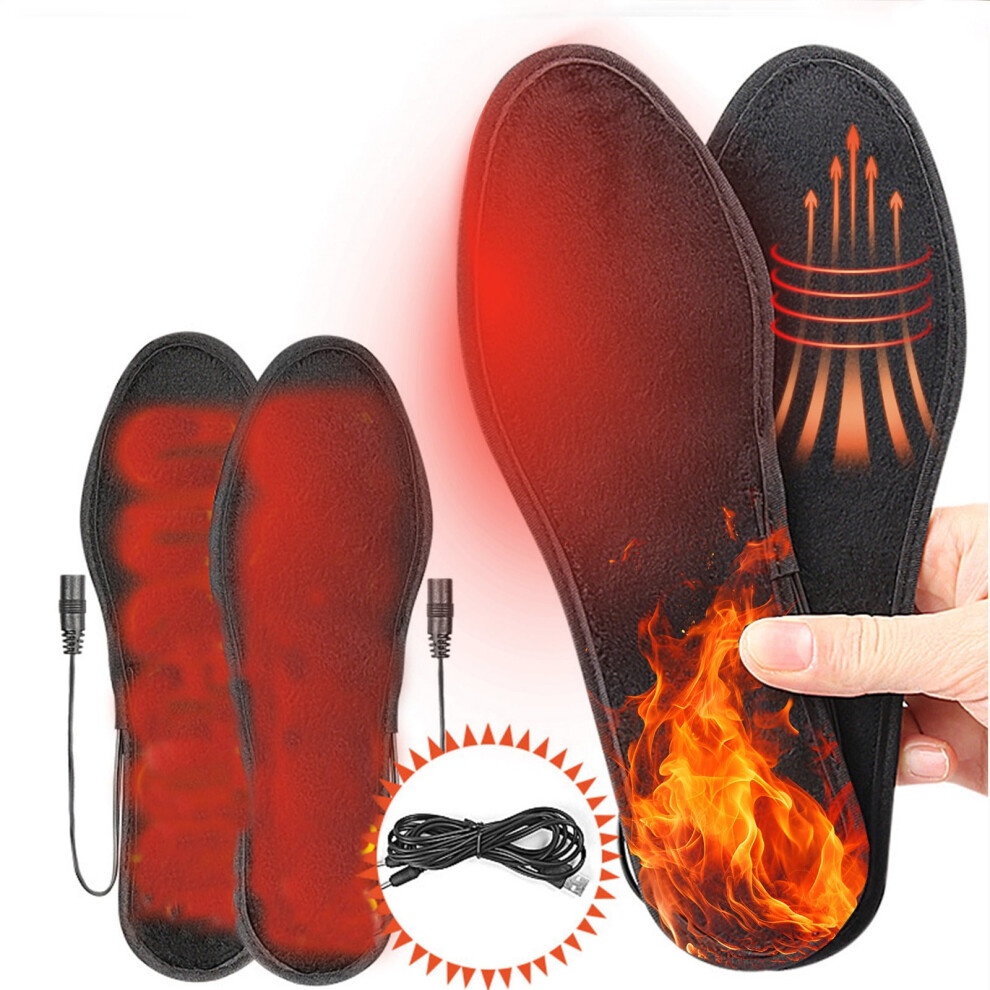 Black Rechargeable Heated Insoles With Usb Interface, Universal Short Velvet, Xxl Â Compatible With Most Shoes