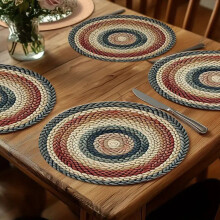 4Pcs Braided Round Table Placemats,Rustic Lodge Decor,Multicolor Table Accessories,Rich Colors,Easy to Clean,Durable and Protects Furniture