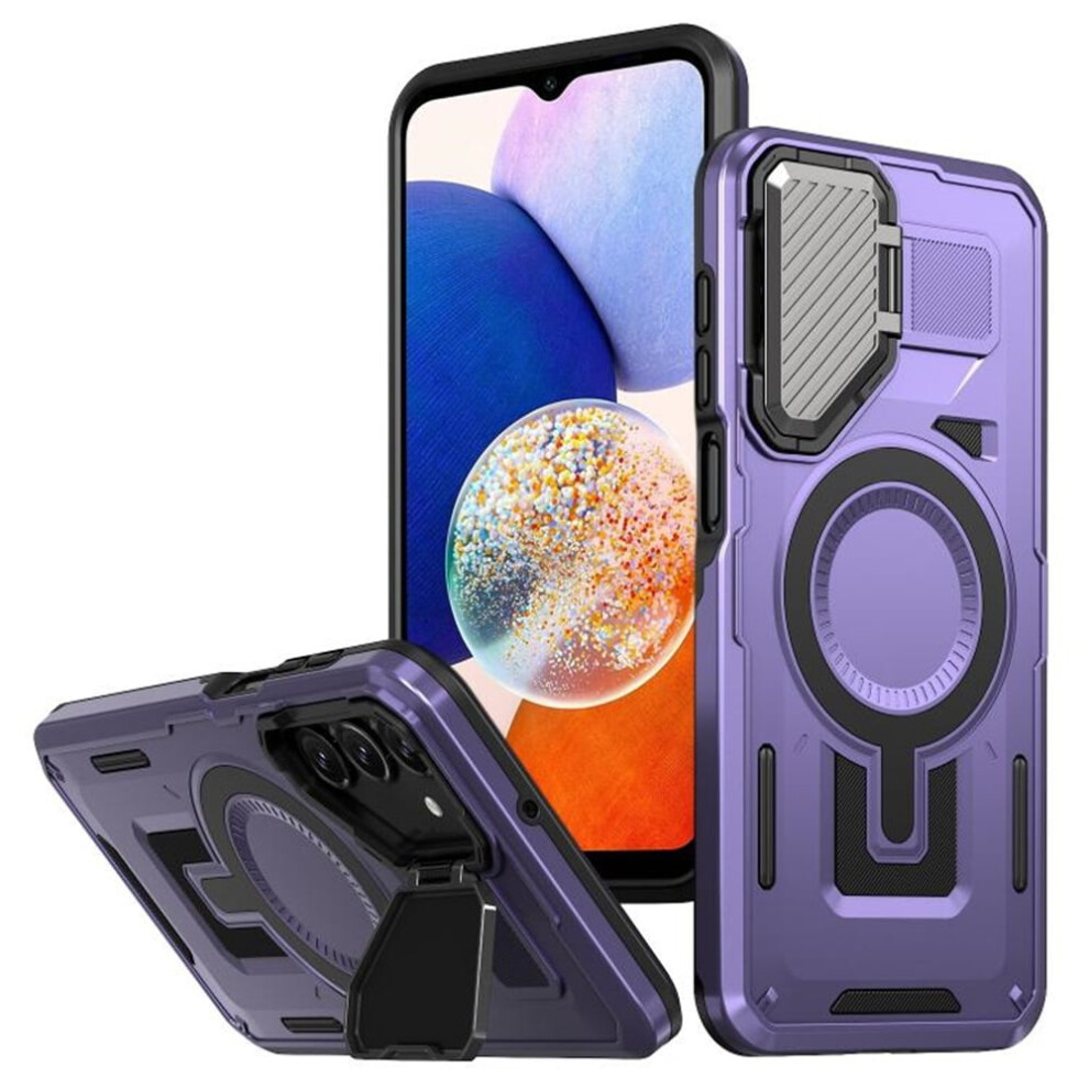 Rugged Magnetic Case For Samsung Galaxy A14 4G/5G 6.6", Magsafe-Compatible, Adjustable Metal Lens Cover & Military-Grade Protection Purple 9496895255150
