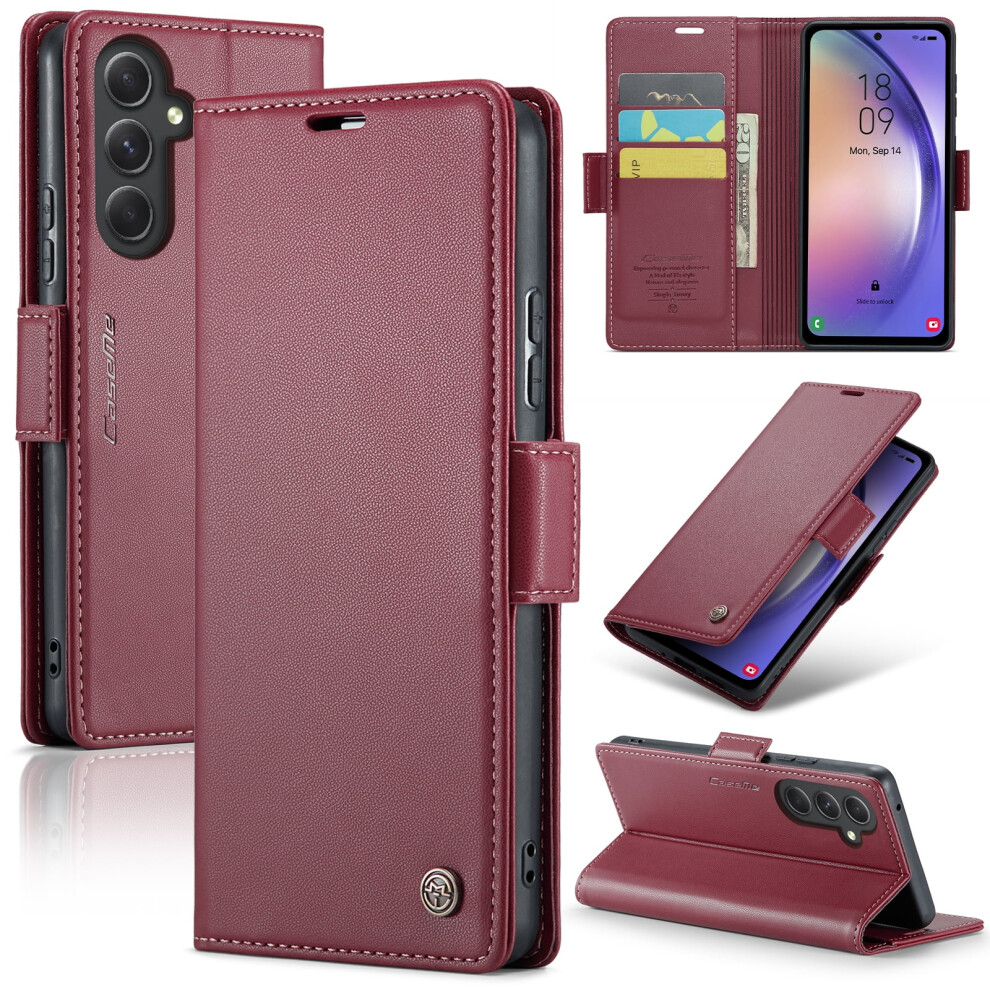 Caseme Leather Wallet Case For Compatible With Samsung Galaxy A54 5G Â Rfid Blocking, Magnetic Clasp, Kickstand, Wine Red 9496895254740