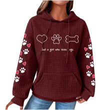 Just a girl who love dogs - Waffle Hoodies for Women Cute Dog Paw Heart Print Hooded Sweatshirts Dog Lover Winter Casual Drawstring Pullover Tops