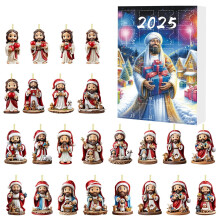 Calendrier de l'Avent de Noël avec décorations en acrylique - Nativité - 24