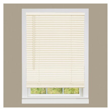 1" Vinyl Slats Cordless Room Darkening Blinds, 64"L x 29"W, Manual Pull-Up, Blackout Privacy, Ceiling/Outside Mount, Beige