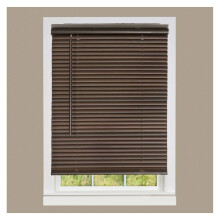 1" Vinyl Slats Cordless Room Darkening Blinds, 64Lx36W", Blackout Privacy, Pull-Up Mini Blinds, Mahogany, Ceiling/Outside Mount
