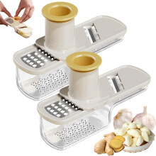 Hachoir à ail et mandoline 3 en 1 avec protège-main – Tranche, hache, râpe ; compatible avec toutes les configurations de cuisine standard.