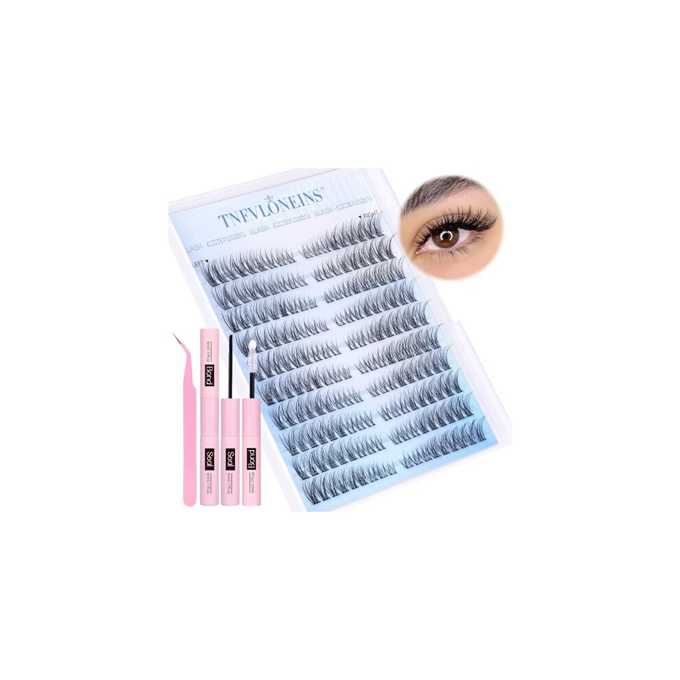 Brown Wispy Lash Extension Kit Â 180Pcs Natural C-Curl Clusters With Bond, Seal & Tweezers