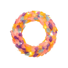 Décorations de Pâques en liquidation ! Couronne et guirlande lumineuses en plumes avec lumières pour porte, murs, maison – Compatible avec