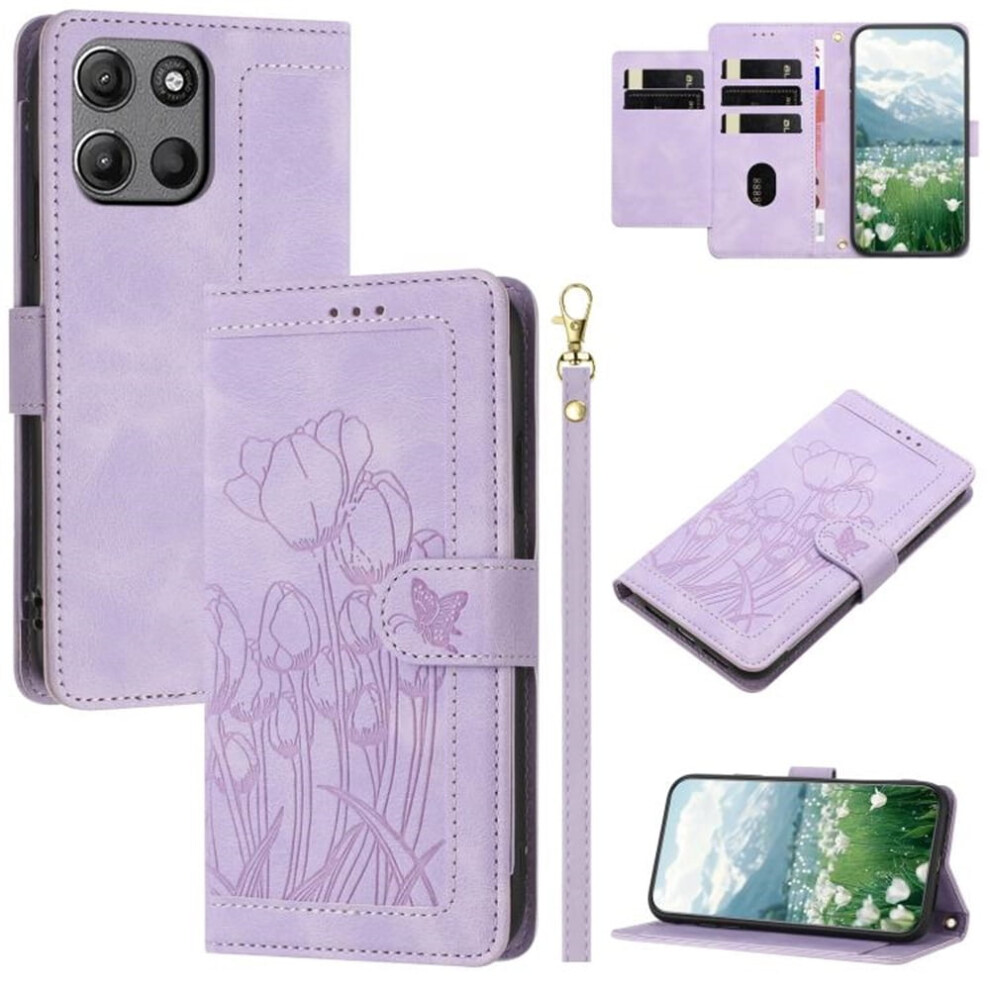 Leather Flip Wallet Case For Motorola Moto G Play Purple 941196006264