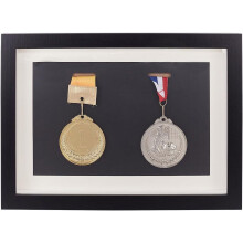 Cadre vitrine en bois noir pour médaille, 32,5 x 24 cm