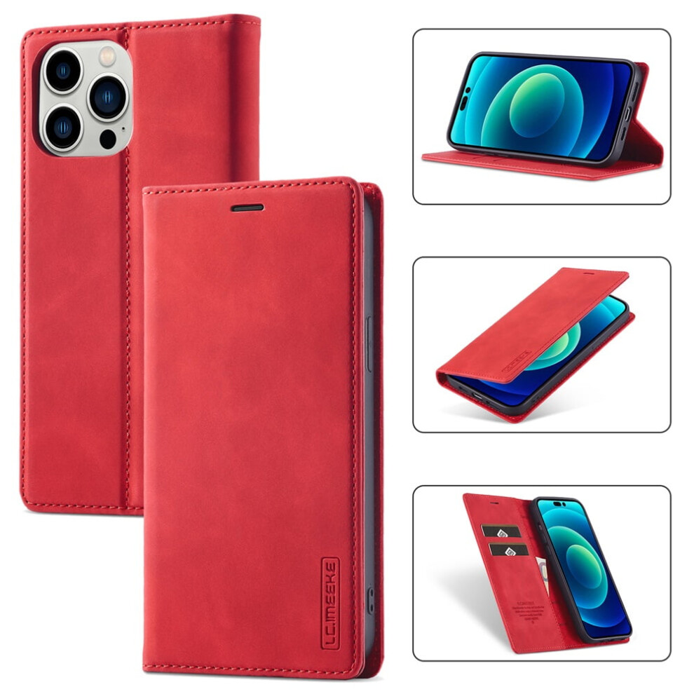 Imeeke Leather Flip Wallet Case For Iphone 14 Pro Red 941196005809