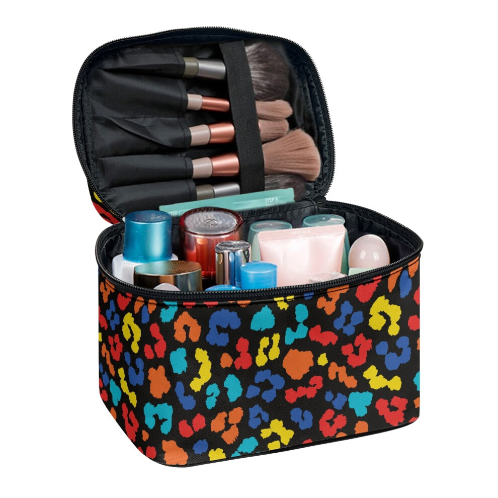 Multipurpose Cosmetic Bag Organization and Storage Wide Open Portable Pouch Rainbow Leopard Print Pattern Travel Portable Women and Men