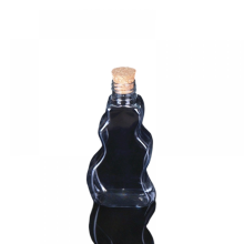 S-vormige speciale tanden, 75 ml kurkfles, transparante PET-plastic fles, kleine diameter, kleine inhoud, fles met speciale vorm
