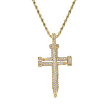 Zircon Cross Necklace, High-Quality Stainless Steel Cross Pendant, Christian Jewelry, Men's Gift, 24-inch