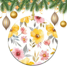 Ceramic Ornament Chic Yellow Pink Floral Watercolor Keepsake Gift Modern Abstract Art Painting Ornament Christmas Holiday Decorations