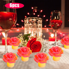 LED Tea Lights with Rose Petals 6-Pack Flameless Candles AA