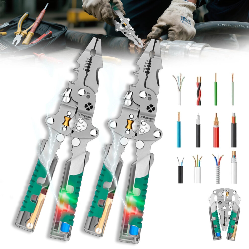 Multi-Function Electrical Pliers With Voltage Tester, Folding Stylus Screwdriver & Wire Stripper, Insulated Handles 9377112562674