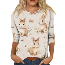 T-shirt femme manches 3/4 Pâques avec motif œuf, tailles S à 3XL