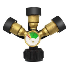 Répartiteur de propane à 3 voies avec manomètre et vanne d'arrêt, répartiteur de gaz propane 3Y, adaptateur de manomètre en T pour réservoir