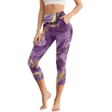 Marbled Printed Yoga Pants for Women Athletic Capri Leggings High Waisted Workout Leggings with Pockets, 2XL