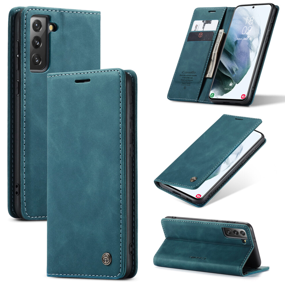 Caseme Leather Flip Wallet Case For Compatible With Samsung Galaxy S21+ 5G—Magnetic Closure, Card Holder, Shockproof, Kickstand, Blue 9485826573616