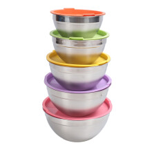 5‑Piece Stainless Steel Nesting Mixing Bowls with Airtight Lids – Stackable, Heat‑Resistant Food Containers for Baking, Cooking & Serving