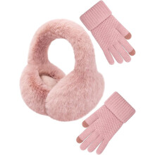 Fashion Winter Ear Muffs Gloves for Women Foldable Warm Earmuffs Faux Fur Fluffy Warmers Covers Headband Cold Weather