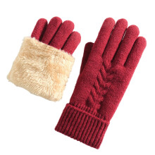asdoklhq Womens Gloves Woman Winter Double-layer Velvet Padded Warm Wrap Knitted Gloves Red Free Size